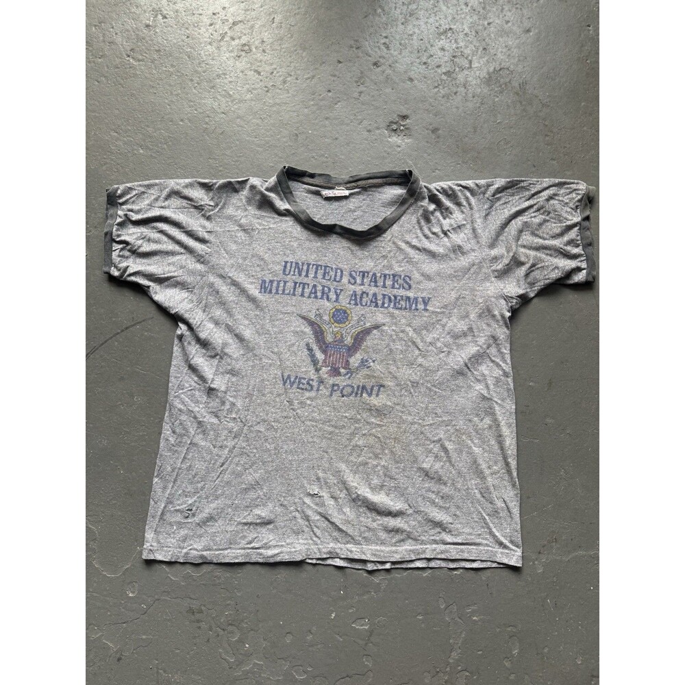 Vintage 60s West Point Military Academy Ringer T Shirt XL